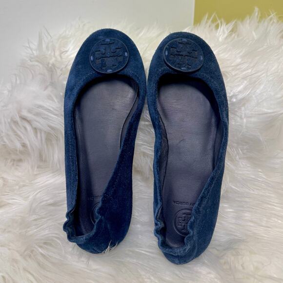 Tory Burch Minnie Travel Ballet Flat Blue Suede Womens Sz 6.5 M Foldable - Picture 8 of 14